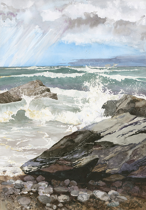 Waves 2 at Porthtowan by Julia Vaughan